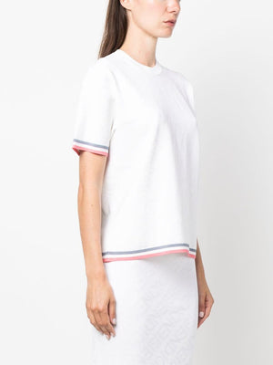 White Jacquard Knit T-Shirt with Contrasting Edges and Fendi Mirror Logo