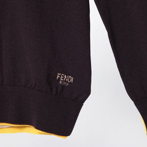 FENDI Elegant Wool Sweater with Front Logo Intarsia