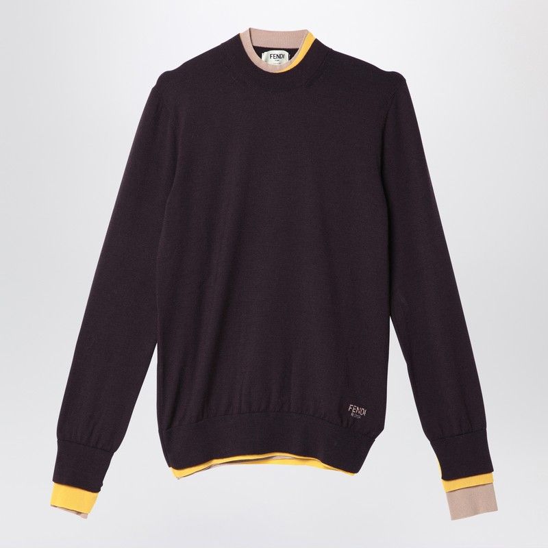 FENDI Elegant Wool Sweater with Front Logo Intarsia