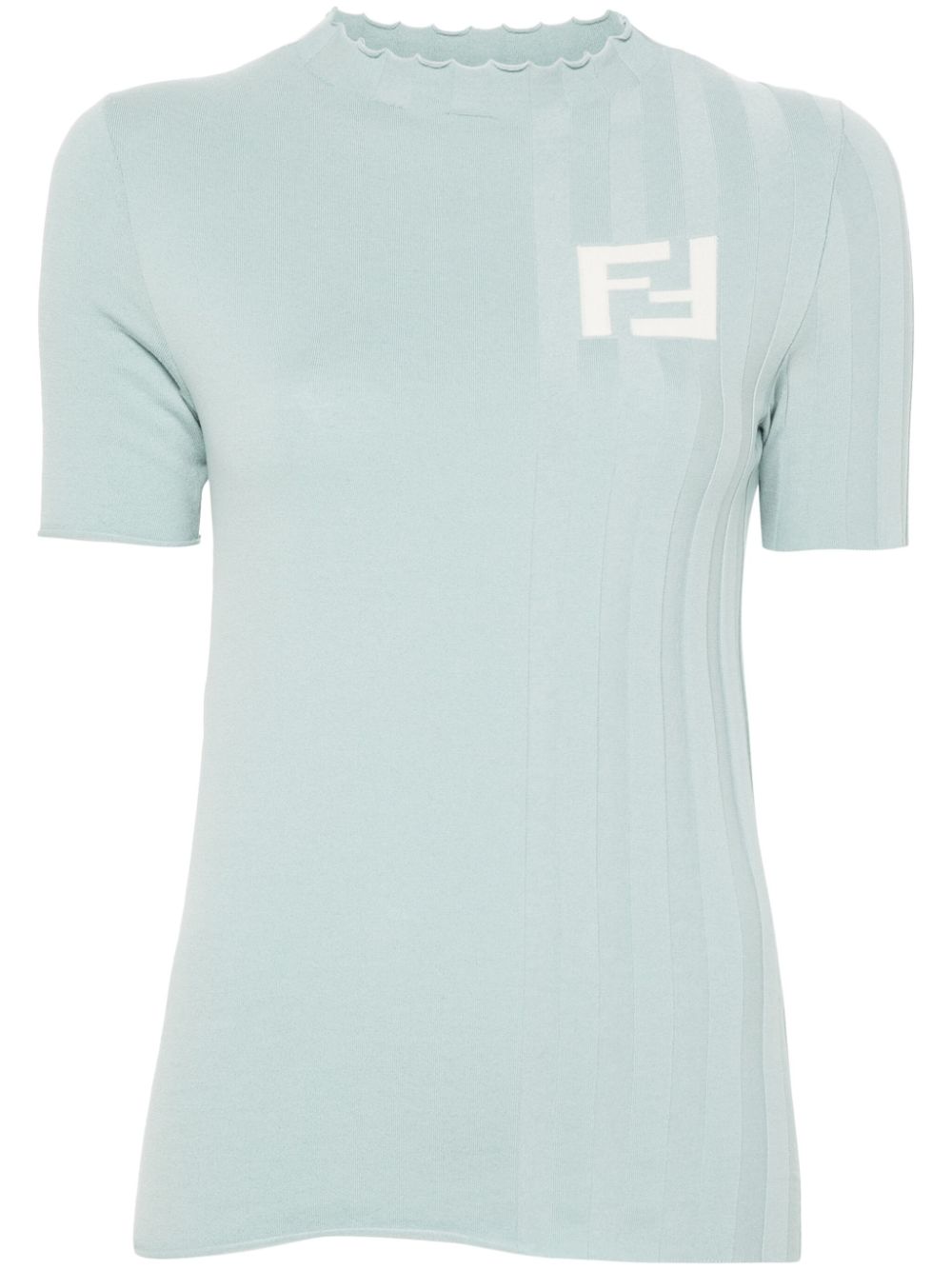 FENDI Clear Blue Ribbed Crew Neck Tee