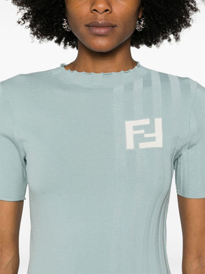 FENDI Clear Blue Ribbed Crew Neck Tee