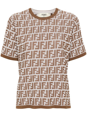 FENDI Chic Two-Tone Cotton Blend T-Shirt