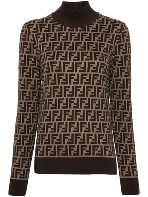 FENDI High-Neck Patterned Jacquard Sweater for Women