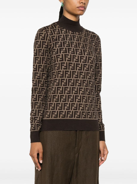 FENDI High-Neck Patterned Jacquard Sweater for Women