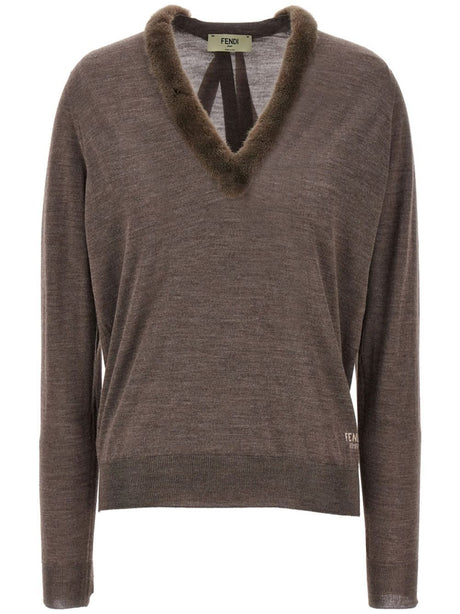 FENDI V-Neck Wool and Silk Jumper for Women