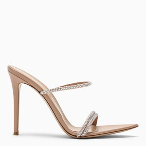 Peach-Coloured Pointed Women's Sandals with Strass Straps