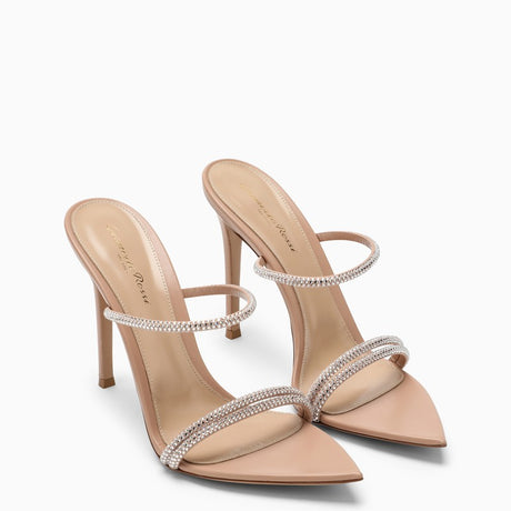 Peach-Coloured Pointed Women's Sandals with Strass Straps