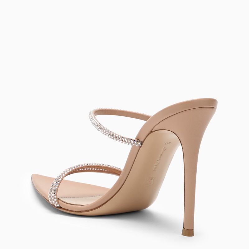 Peach-Coloured Pointed Women's Sandals with Strass Straps