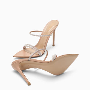 Peach-Coloured Pointed Women's Sandals with Strass Straps