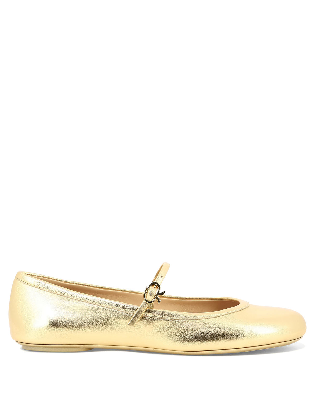 GIANVITO ROSSI Gold Ballet Flats for Women - Strappy Instep with Ribbon Buckle