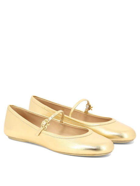 GIANVITO ROSSI Gold Ballet Flats for Women - Strappy Instep with Ribbon Buckle
