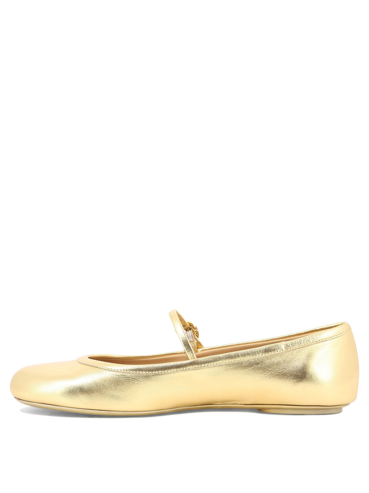 GIANVITO ROSSI Gold Ballet Flats for Women - Strappy Instep with Ribbon Buckle