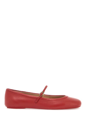 أحذية باليه مسطحة جلدية حمراء بتصميم ماري جين