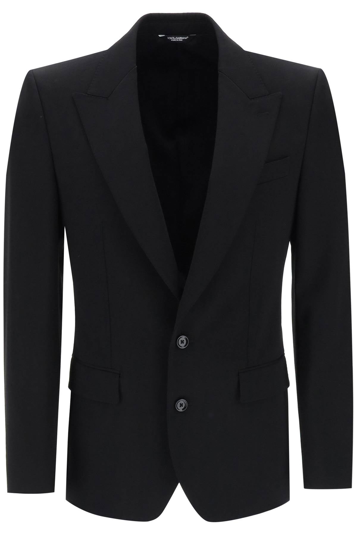 DOLCE & GABBANA Men's Black Single-Breasted Jacket with Lapel Collar and Virgin Wool Material