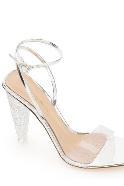 Silver Graphic-Heel Sandals with Plexi Upper and Patent Leather Straps