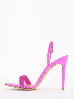 GIANVITO ROSSI Fuchsia Velvet Sandals with Strass Band and Stiletto Heel