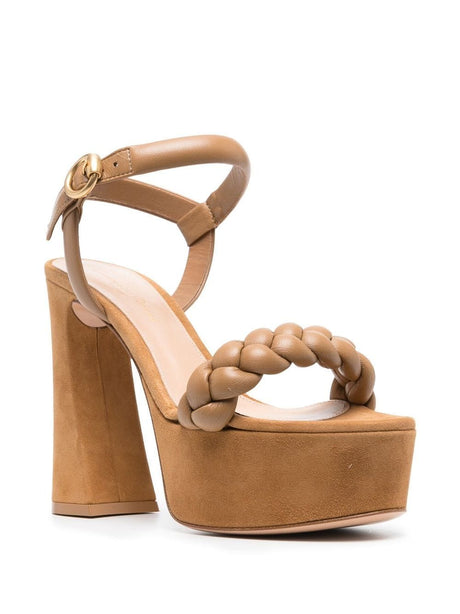 GIANVITO ROSSI Caramel Suede Platform Sandals for Women