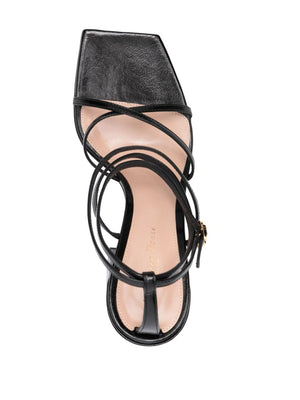 GIANVITO ROSSI Square Toe Leather Sandals with High Block Heels for Women