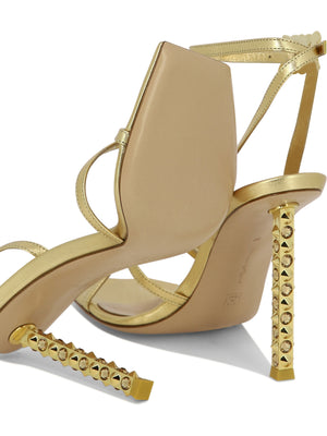 Crystal and Stud Embellished Heel Criss-Cross Sandals for Women