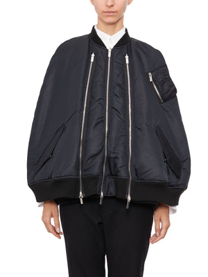 Oversize Black Bomber with Front Zip and Side Pockets