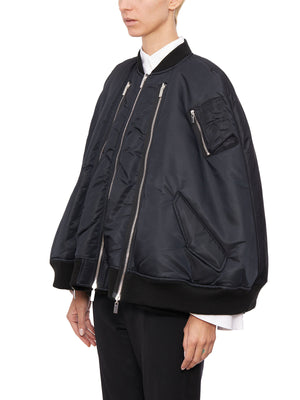 Oversize Black Bomber with Front Zip and Side Pockets