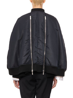 Oversize Black Bomber with Front Zip and Side Pockets