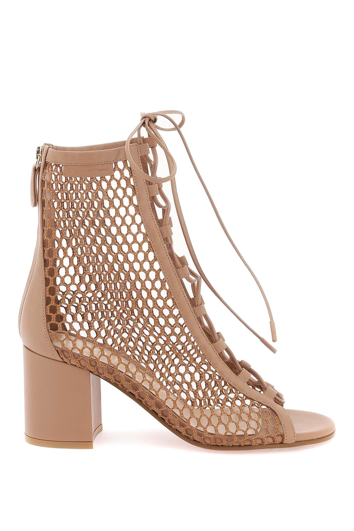 GIANVITO ROSSI Multicolor Open-Toe Mesh Ankle Boots for Women with Lace-up Front and Zipper Closure