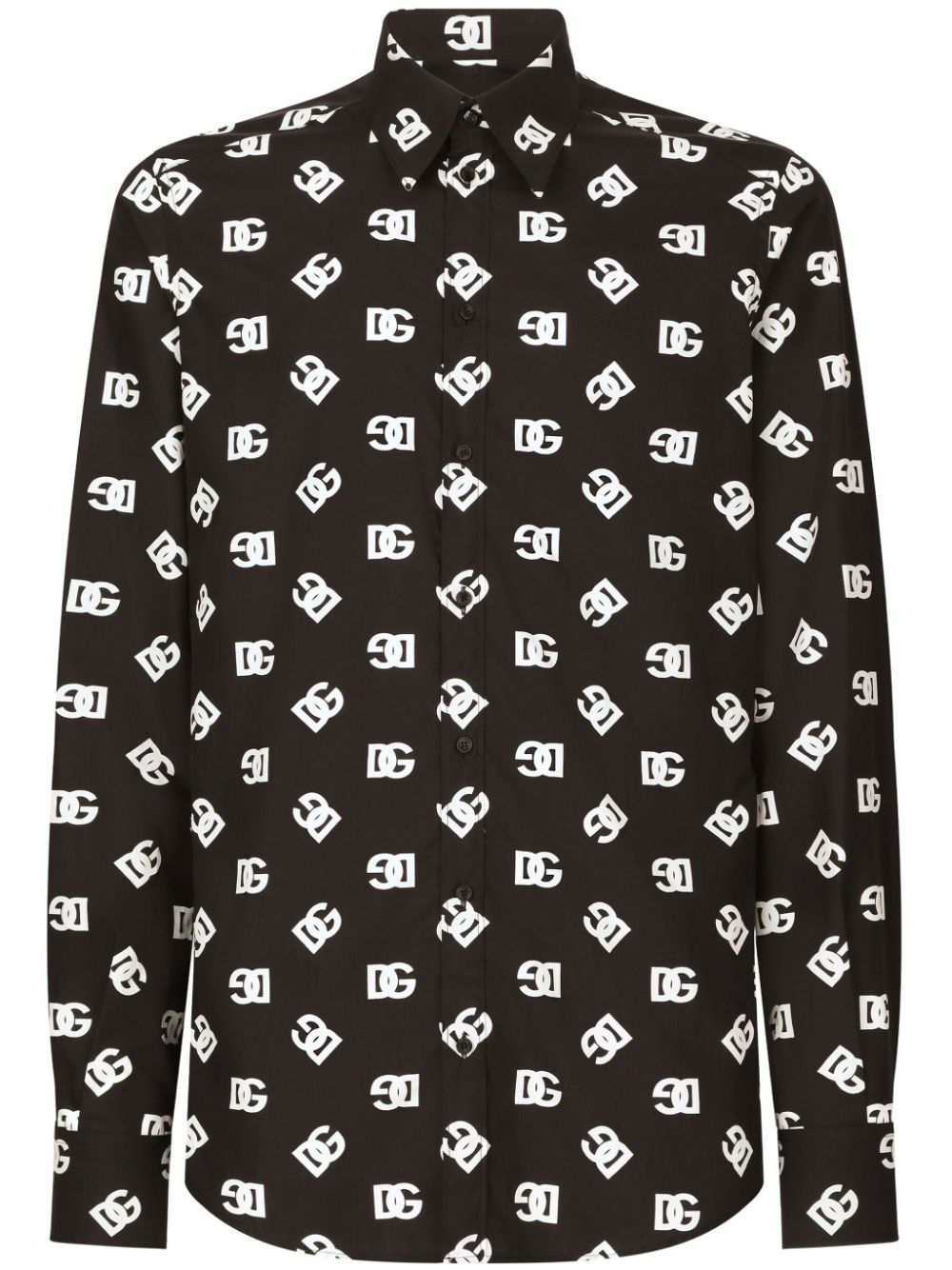 DOLCE & GABBANA Men's Black Cotton All-over Logo Print Shirt - SS24