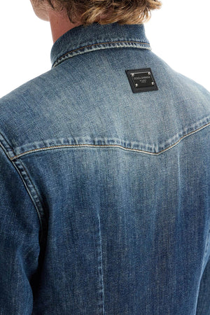 Men's Collared Button-Up Denim Shirt in Blue