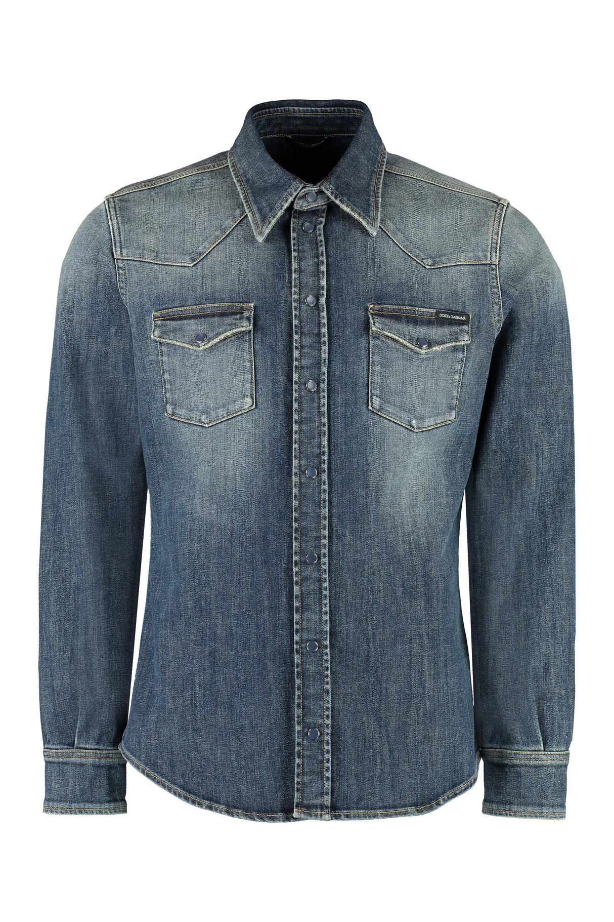 DOLCE & GABBANA Men's Denim Contrast Stitched Shirt - Blue