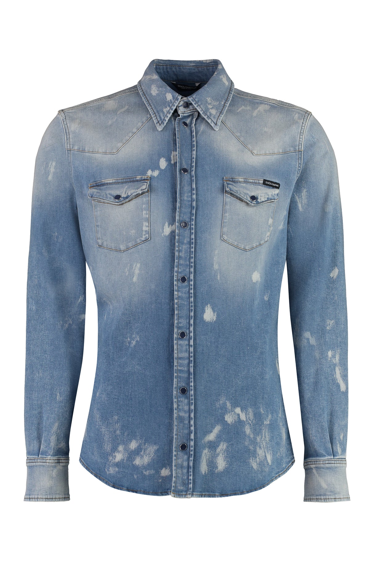 DOLCE & GABBANA Men's Paint Splatter Denim Shirt for FW23