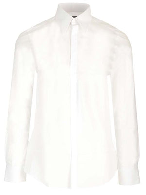 DOLCE & GABBANA Men's Classic White Cotton Shirt with Ribbed Trim by D&G