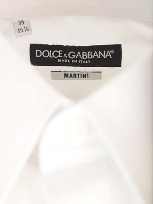 قميص رجالي من القطن الأبيض الكلاسيكي معزز بحافة مضلعة من D&G