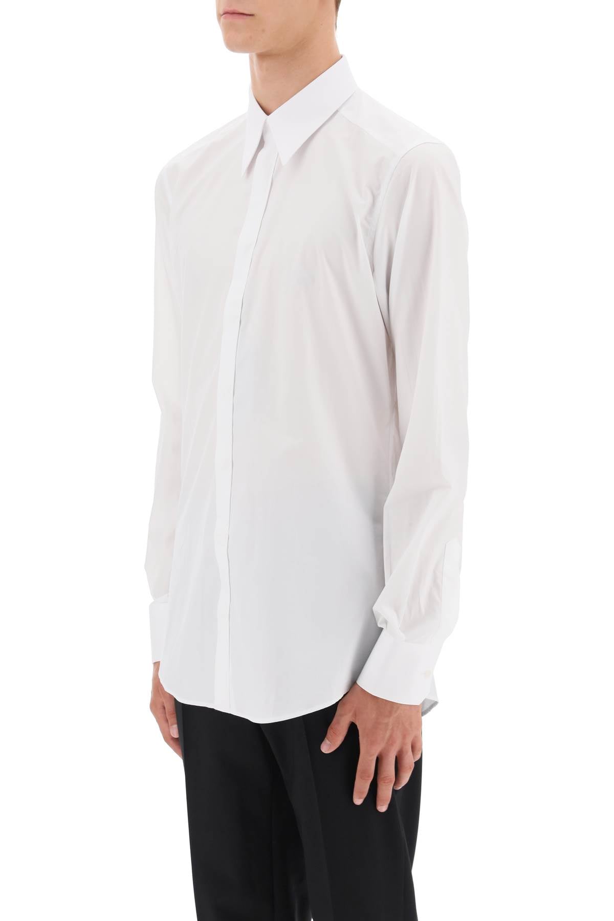 DOLCE & GABBANA Men's Classic White Cotton Shirt with Ribbed Trim by D&G