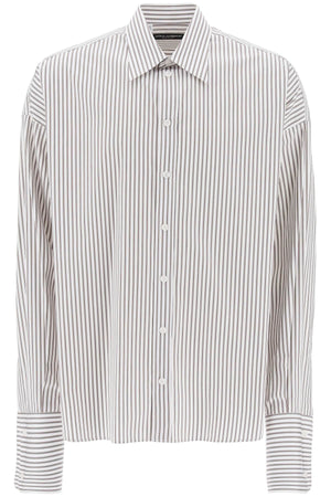 DOLCE & GABBANA Men's Oversized Striped Poplin Shirt - Long-Sleeved Italian Collar Cotton Shirt with Maxi French Cuffs