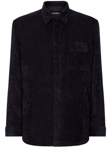 DOLCE & GABBANA Men's Mini Black Stretch Corduroy Button-Up Shirt