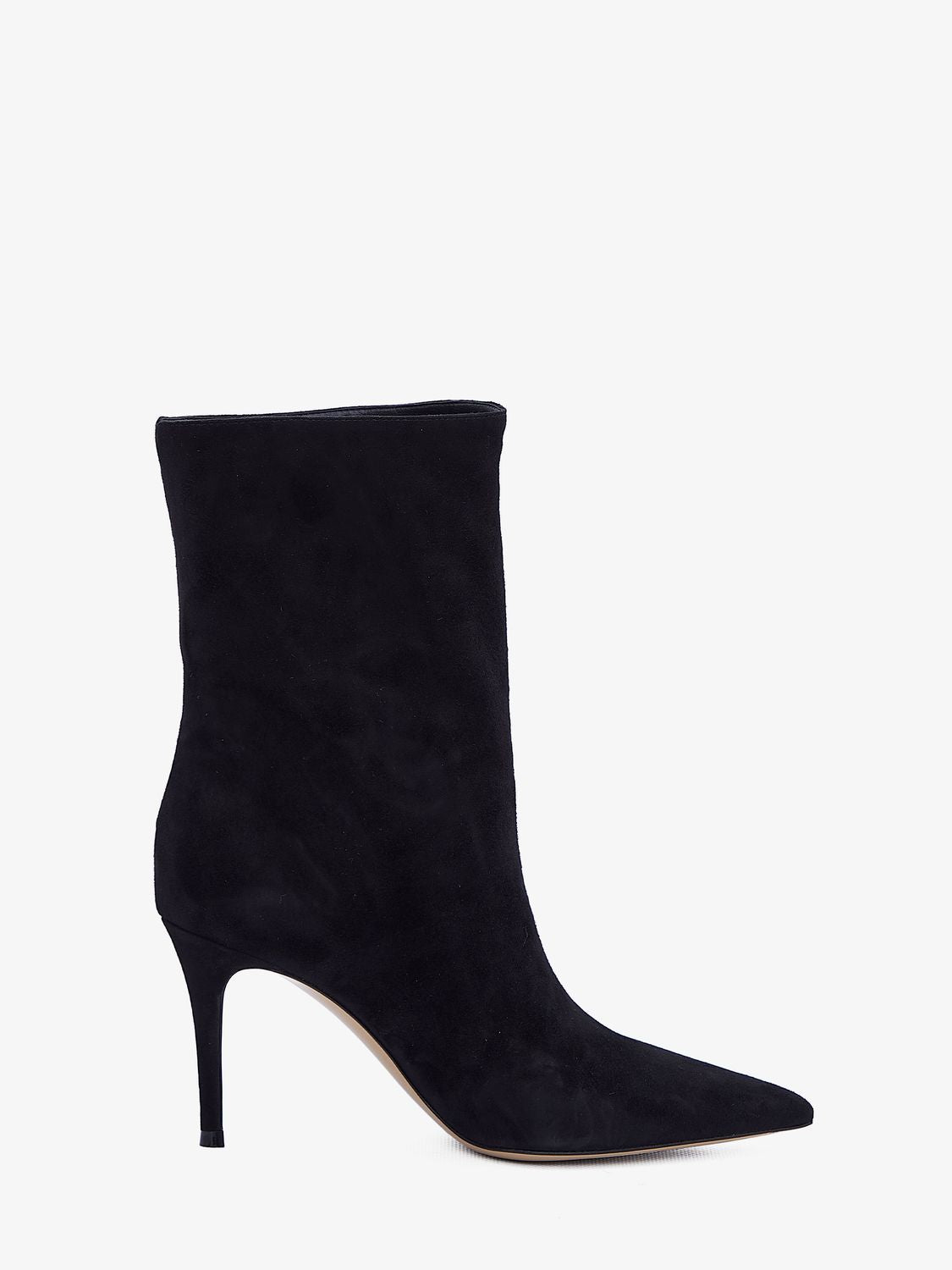 GIANVITO ROSSI Elegant Black Suede Boots with Gold-Tone Logo Detail and Thin Heel