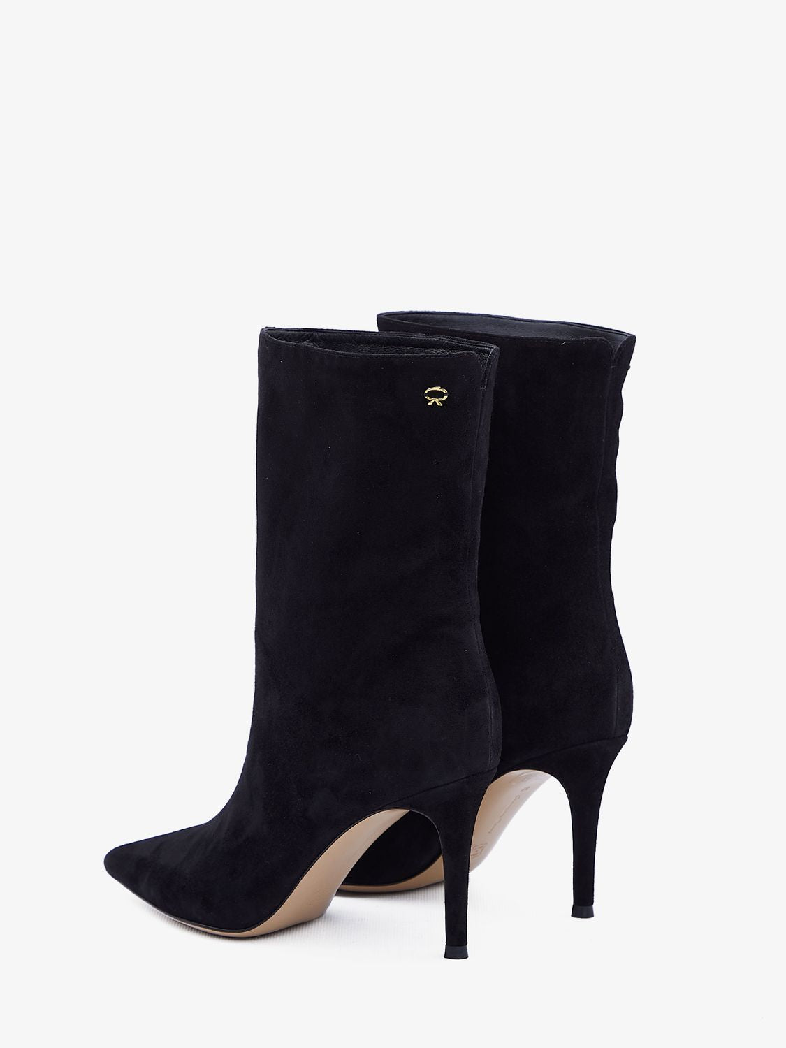 GIANVITO ROSSI Elegant Black Suede Boots with Gold-Tone Logo Detail and Thin Heel