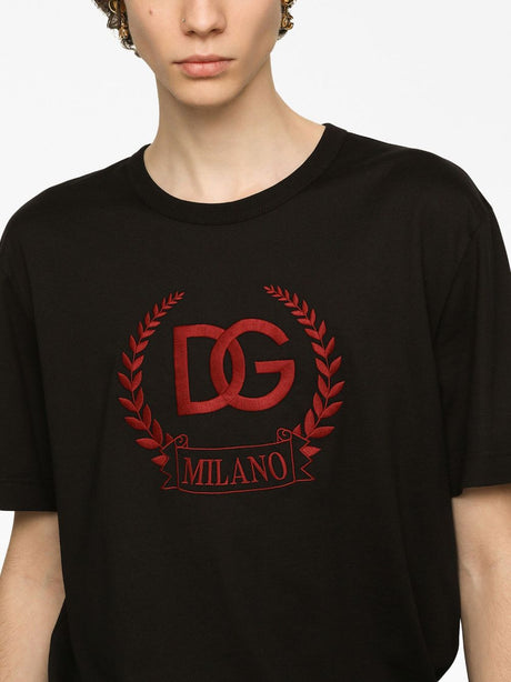 DOLCE & GABBANA Embroidered Logo Cotton T-Shirt for Men in Black - FW23