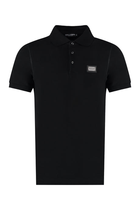 DOLCE & GABBANA Men's Black Cotton Polo Shirt with Side Slits