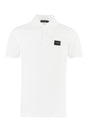 DOLCE & GABBANA Men's White Cotton Polo Shirt with Front Logo Patch and Ribbed Collar & Sleeves