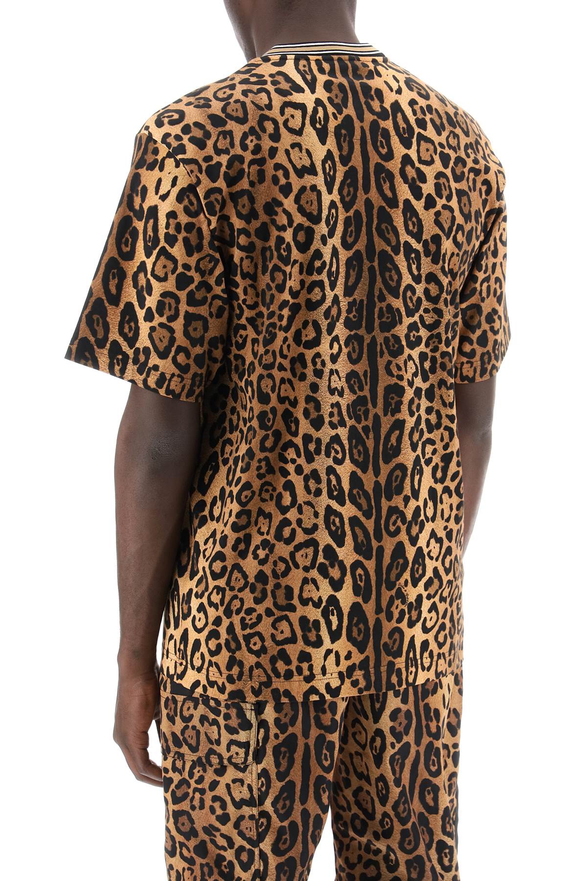 DOLCE & GABBANA Men's Beige Leopard Print Cotton Crew Neck T-Shirt - SS24