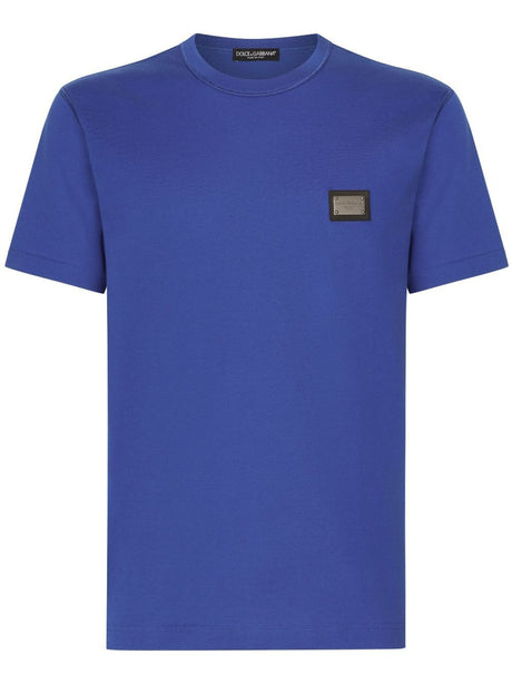 DOLCE & GABBANA Men's Blue Cotton Crew-Neck T-Shirt for SS24