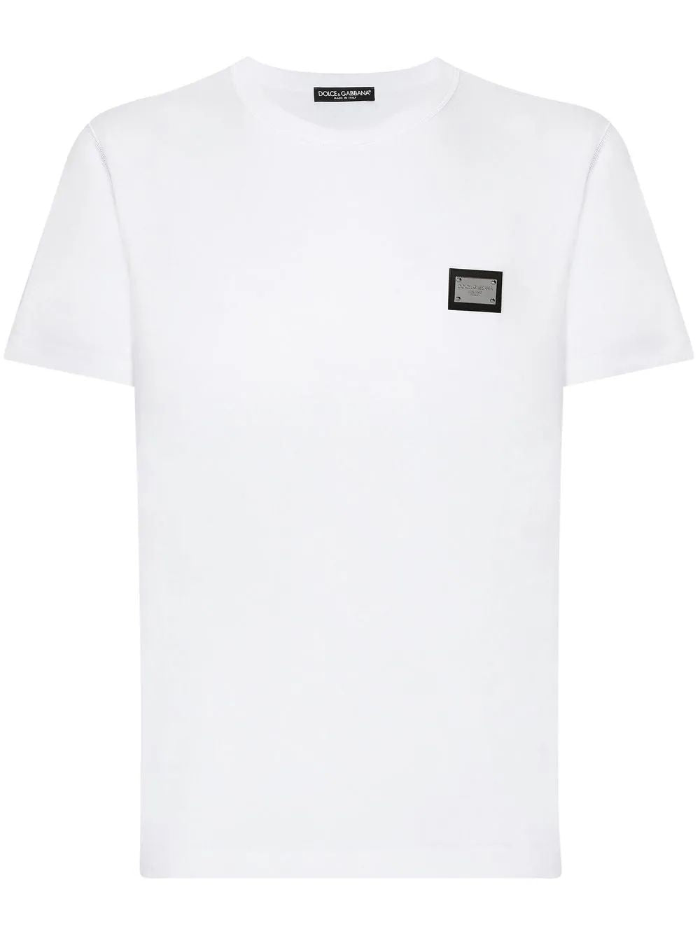 DOLCE & GABBANA Men's White Cotton T-Shirt with Ribbed Neckline