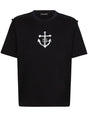 DOLCE & GABBANA Men's Navy Cotton T-Shirt with Ribbed Neckline and Raw Cut Edges - SS24 Collection