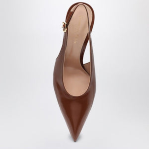 GIANVITO ROSSI Havana Brown Patent Leather Slingback Pumps