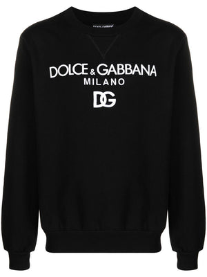 DOLCE & GABBANA Mens Black Sweatshirt with Embroidered DG Logo