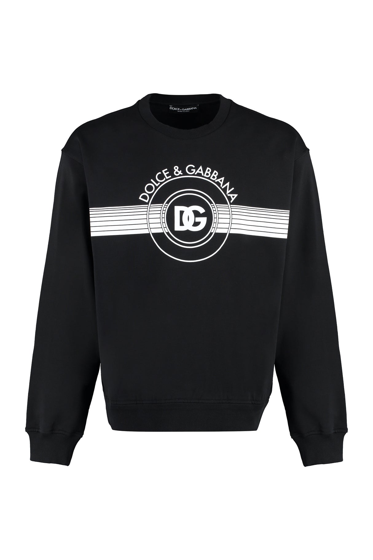 Men's Black Crew-Neck Sweatshirt with Ribbed Edges