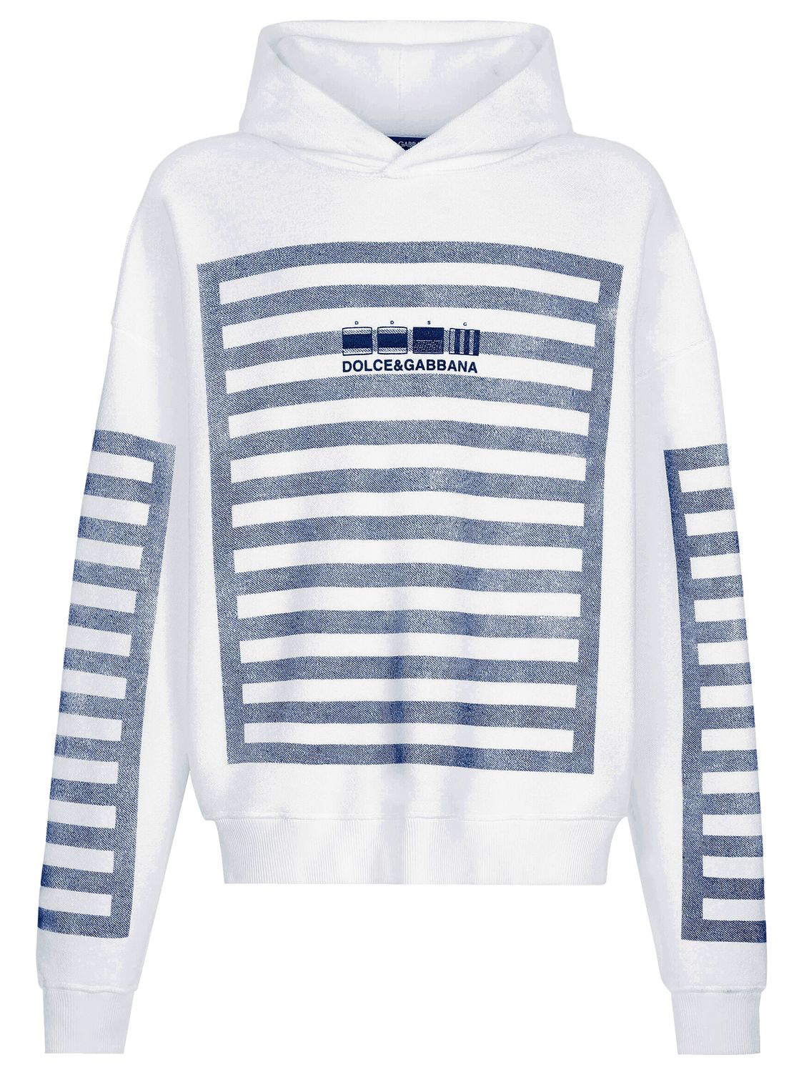 DOLCE & GABBANA Marine Print Hoodie Sweatshirt for Men - Striped Hooded Cotton T-Shirt