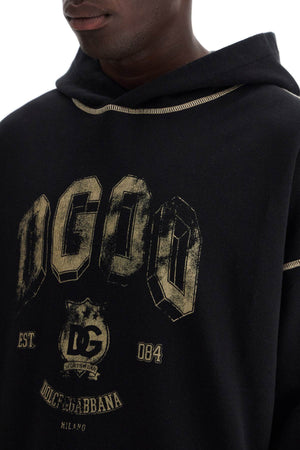 DOLCE & GABBANA Oversized Logo Print Hoodie with Distressed Details